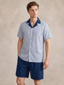 EverLounge Men's Striped Contrast Color Short Sleeve Shorts Pajama Set - Multicolor - View 5