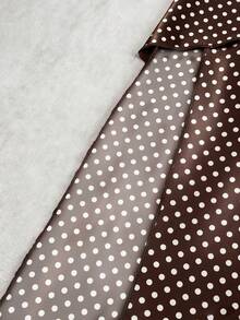 SHEIN Raffinéa French Retro Brown And White Polka Dot Sleeveless Midi Dress, Waist Ruched Design, Elegant Slimming Tea Party Summer - Brown - View 6