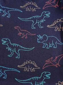[2pcs/Set] Young Boys Dinosaur Cartoon Glow-In-The-Dark Print Short Sleeve Shorts Knit Snug Fit Pajamas Set - Multicolor - View 5