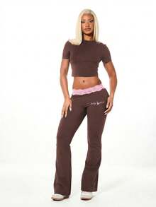 BABYPHAT Quần legging nữ màu nâu có chi tiết ren ở eo, ống loe, kiểu dáng boho, thoải mái mặc hàng ngày. - Màu nâu Sô-cô-la - Xem 7