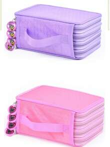 1pc Four-Layer High-Capacity Pencil Case With Durable Handle, Portable Office And Study Stationery Accessories Storage Pencil Case, Personalized Design Heart Pattern Zipper - A Must-Have School Supplies For Back-To-School Season - multicolor - View 2