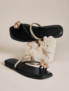 SHUZIA Women's Casual Flat Sandals, Versatile For Summer - Black - View 3