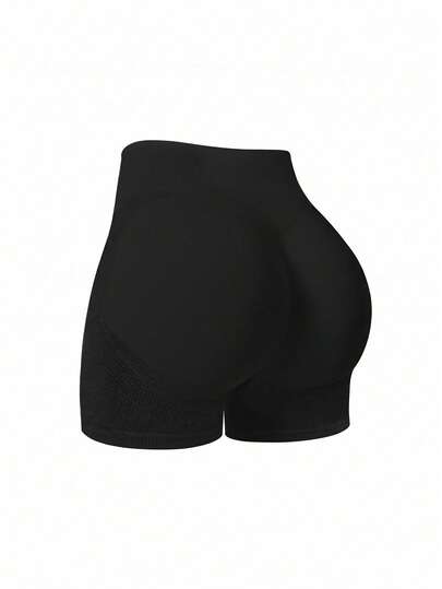 SHEIN Dewbera Pantalones cortos deportivos sin costuras de cintura alta para mujer - Pantalones cortos con control de abdomen y elevación del trasero suave para correr, ciclismo, yoga, pickleball, ejercicio y uso diario, color negro