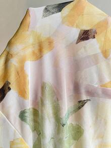 Elaquor Plus Size Elegant Floral Print Tie Front T-Shirt, Summer - Multicolor - View 7