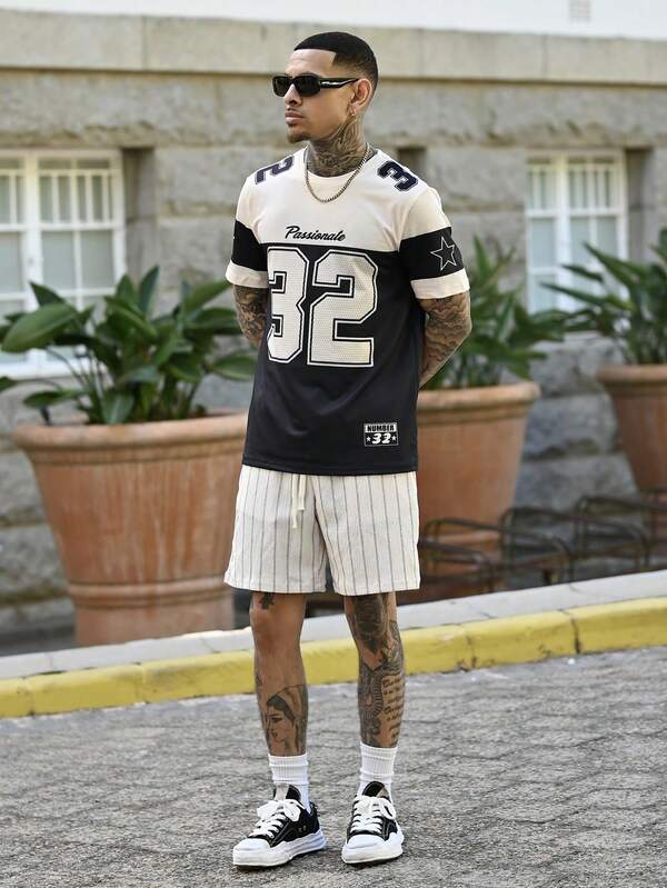 Devon Thys Men's Round Neck Digital Print Numeric Pattern T-Shirt Sports Jersey
