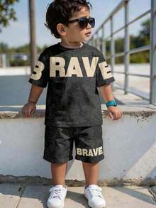 Bộ áo thun nam phong cách tối giản thường ngày, họa tiết nhuộm tie-dye cổ điển, in chữ "BRAVE" cá tính, thích hợp cho mùa xuân/hè. - Nhiều màu - Xem 1