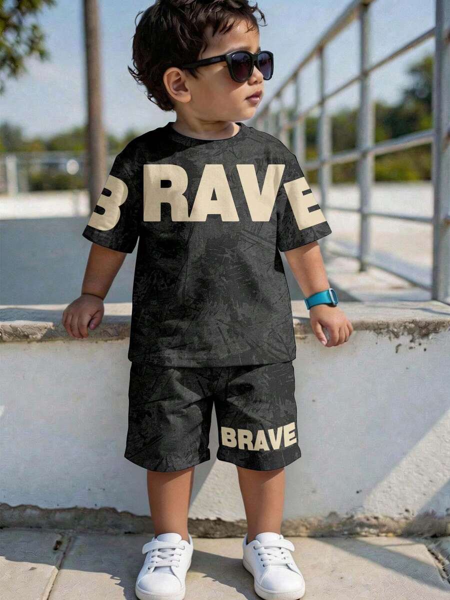 Bộ áo thun nam phong cách tối giản thường ngày, họa tiết nhuộm tie-dye cổ điển, in chữ "BRAVE" cá tính, thích hợp cho mùa xuân/hè. - Nhiều màu - Xem 1