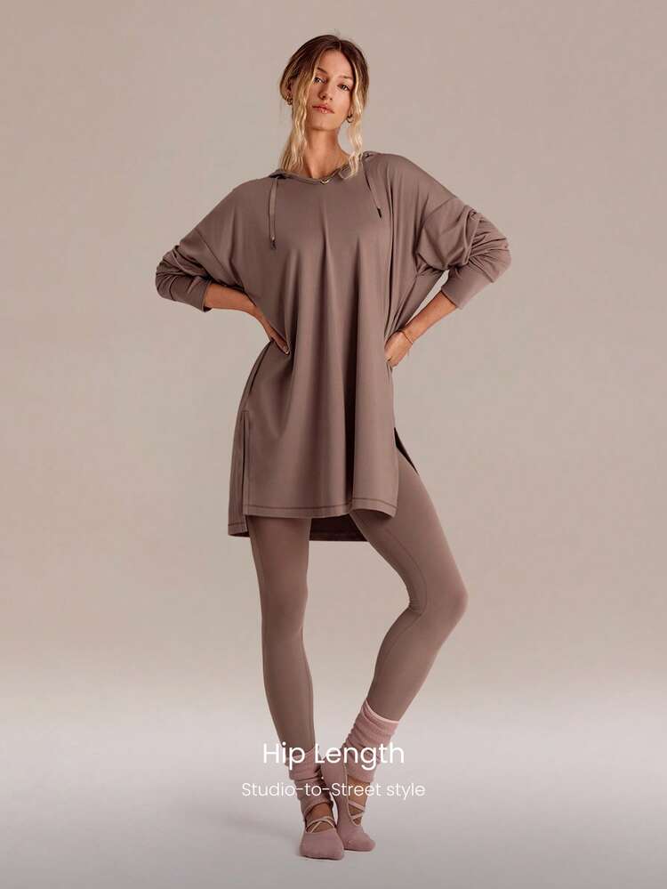 Cloudknit Soft Oversized Hip Length Adjustable Drawstring Long Sleeve Sweatshirt With Thumbholes Daily Casual  Spring Summer
