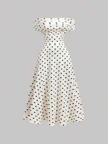 SHEIN MOD Women's Elegant 90s Inspired 70s 2000s Retro White With Black Polka Dots Polka Dot Print Long Dress, Summer Party Vacation Festival Outfits Beach - Black and White - View 7