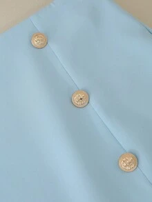 SHEIN Women's Solid Color Button Casual Versatile Daily Wear Mini Skirt - Baby Blue - View 3