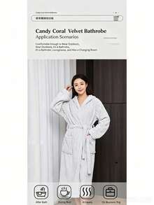 1pc Coral Fleece Hooded Bathrobe Home Clothes Bathrobe Robe Home Robe Home Clothes - Pink - View 4