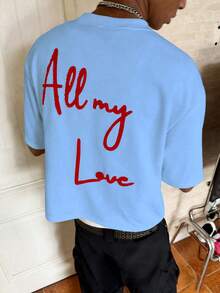 PAVTROS Men's Letter Embroidery Round Neck Short Sleeve T-Shirt, Versatile, Holiday - Sky Blue - View 4