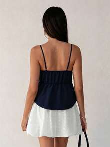 Rafferiza Plus Size Women Solid Color Front Tie Camisole - Blue - View 2