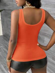 Slaydiva Casual Basic Racerback Sleeveless Deep V-Neck Ribbed Camisole,Summer Top - Orange - View 2