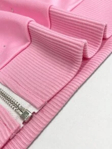 SHEIN 女士卫衣/热钻工艺/休闲简约时尚连帽衫/女士宽松休闲拉链开衫连帽卫衣/秋冬 - 粉色 - 查看 6