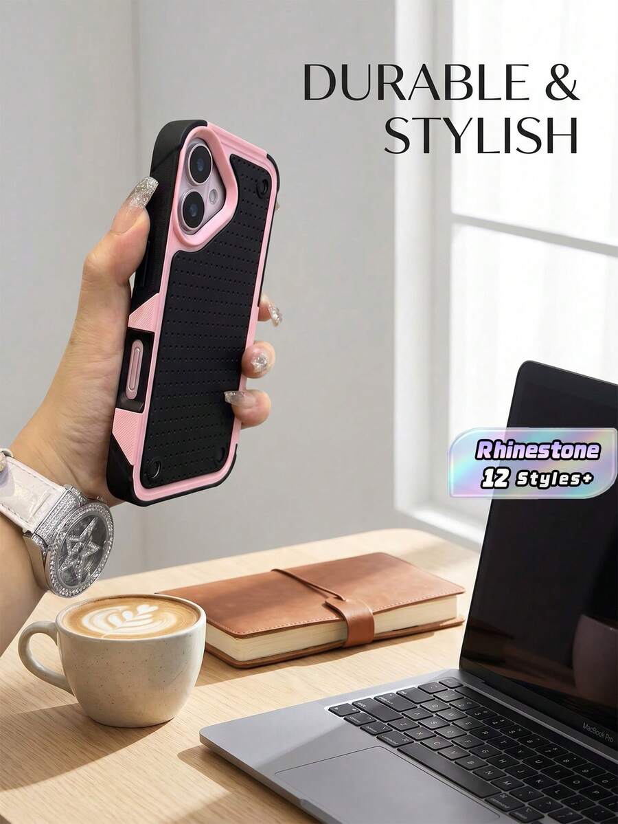 Luxury Armor All Inclusive Bumper Phone Case Compatible With IPhone 16 15 14 Plus/Pro Max /Pro 2IN1 Shockproof Protective Case Cover Waterproof Anti-Fall Scratch Resistant - Pink Black - View 1