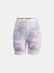 SHEIN Bộ 2 món áo thun cổ tròn và quần short nhuộm màu tie-dye cho bé gái, thích hợp mặc thường ngày. - Màu Hồng baby - Xem 7
