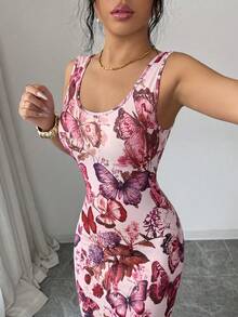 SHEIN Elenzya 精緻印花中國風收腰開衩奢華復古中東阿聯酋風格長袍，緊身款，多色，無袖 - 彩色 - 查看 6