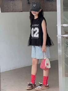 Dazy Kids 青少年女孩無袖印花圓領T恤，夏季 - 黑色 - 查看 6