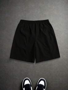 PAVTROS Quần short nam in hình ngôi sao, kẻ sọc, phối màu tương phản, cạp chun có dây rút. - màu đen - Xem 2