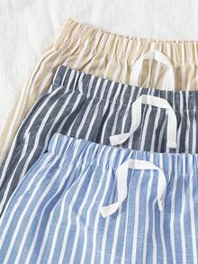 Souflis Souflis Toddler Vertical Striped Shorts, Navy Blue & White, Warm Brown & Beige, Grey & Relaxed Fit With Elastic Waist And Drawstring, Clean Fresh Design - Multicolor - View 5