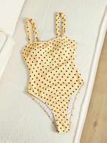 Swim Mod 2026 Spring/Summer New Women's Thick Strap Yellow Print Cute Hollow-Out Backless One-Piece Swimsuit, Beach Vacation Vacation Tropical - Apricot - View 5
