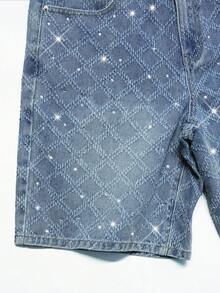 Manfinity EMRG Men's American Street Style Distressed Washed Denim Shorts With Rhinestone Embellishment, Holiday - Light Wash - View 3