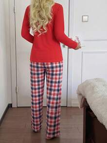CONJUNTO DE PIJAMA DE MANGA LARGA 100% ALGODÓN ESTAMPADO - Rojo - Ver 2