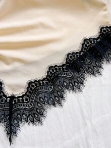 Soleia 不對稱肩綁帶修身蕾絲拼接上衣，女裝，適合約會、夜店、波希米亞風、黑色與米色、夏季、優雅、早午餐、復古度假 - 杏色 - 查看 7