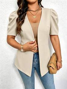 Elenzga Áo blazer mỏng nhẹ, phong cách tối giản thường ngày dành cho nữ tuổi teen - Màu Khaki - Xem 5