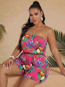 Travachic Plus Floral Print Tube Romper Spring Summer Women - Multicolor - View 5