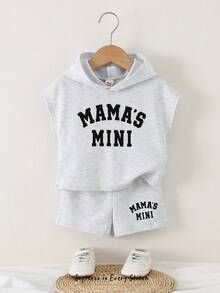 SHEIN Bộ 2 món cho bé trai gồm áo không tay có mũ và quần short cạp chun, chất liệu mềm mại, in chữ. - Màu Xám nhạt - Xem 4