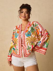 Travachic Plus Size Tropical Print Casual Vacation Shirt - Multicolor - View 4