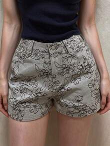 DAZY Women's Printed Casual Denim Shorts - Light Grey - View 4