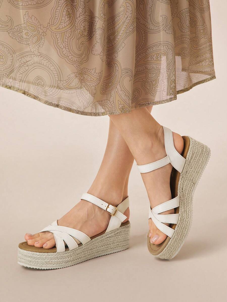 Giày sandal đế xuồng Styleloop dành cho nữ, màu trơn, chất liệu vải canvas, kiểu dáng thường ngày, phong cách Bohemian, retro Pháp, thích hợp cho các lễ hội âm nhạc, tiệc tùng, du lịch, mùa hè, đồ dùng cần thiết khi đi du lịch. - Màu trắng 2 - Xem 1