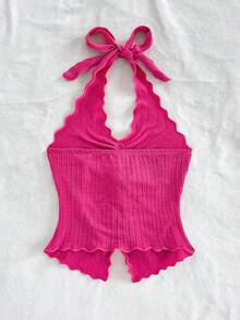 SHEIN Tall CURVE 大码女式西部风格扭结吊带背心 - 西瓜粉 - 查看 4