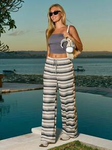 Fluxe Women Striped Loose Straight Leg Sweatpants - Apricot - View 4