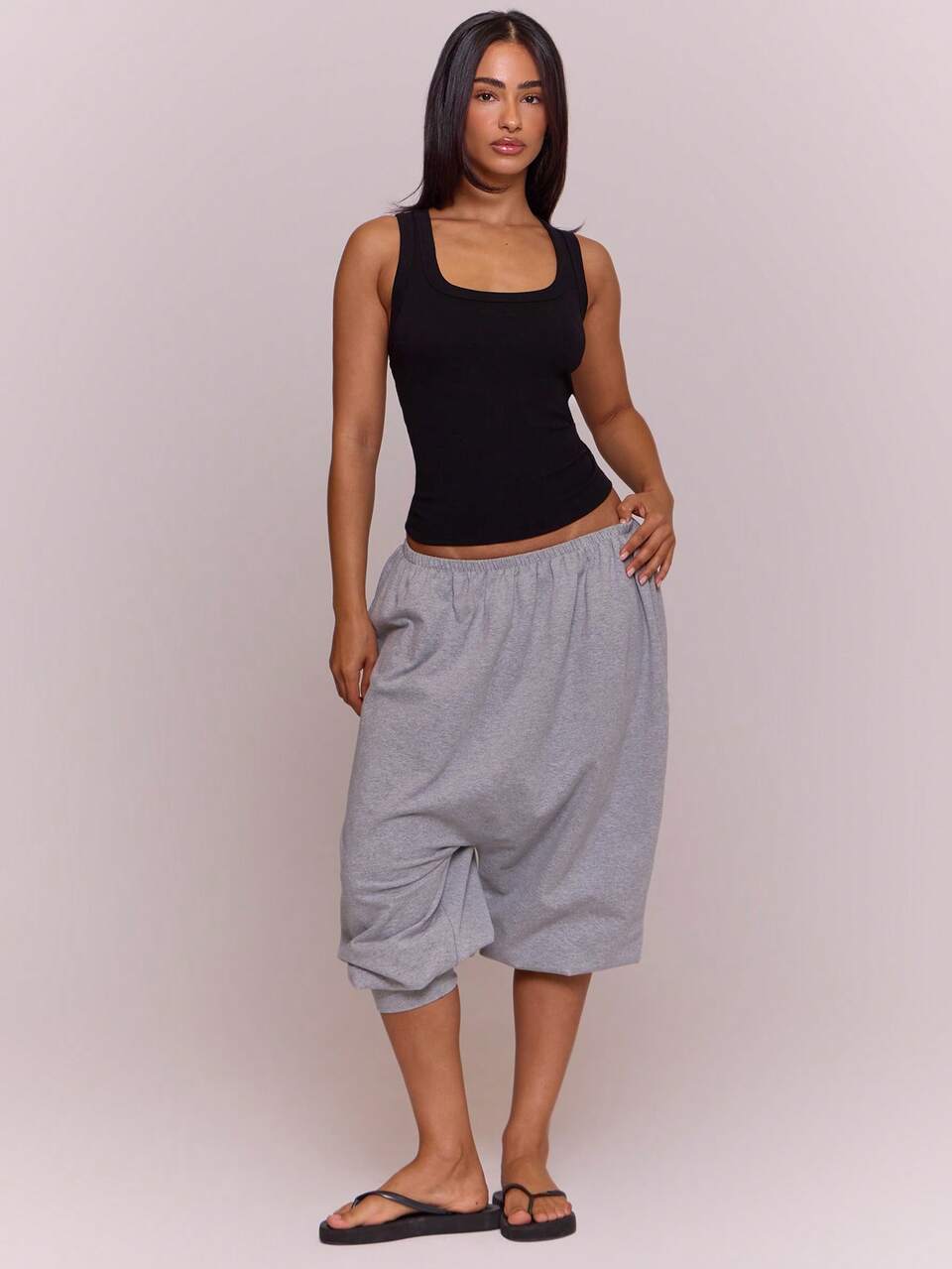 Black Soft Rib Scoop Neck Longline Fitted Tank Vest Top