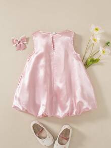 Souflis Souflis French New Style Baby Girls' Casual Cute Delicate Fabric Round Neck 3D Floral Jacquard Pink Bubble Dress, Summer - Pink - View 3