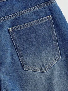 ROMWE MEN Women's Floral & Dragon Pattern Pocket Casual Denim Shorts - Blue - View 6