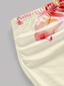 Girlism Bộ đồ dệt kim đồng bộ cho bé gái và thiếu niên, hàng mới về mùa xuân/hè, áo crop top ôm sát in hoa màu hồng cánh sen bất đối xứng vai và chân váy ngắn, thích hợp cho mùa hè và kỳ nghỉ. - Màu vàng - Xem 6