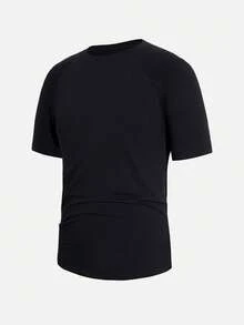 DAZY Hombres Camiseta algodón unicolor de manga raglán - Negro - Ver 3