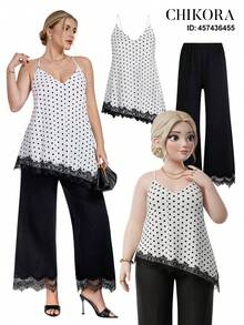Chikora Plus Size Elegant Lace White Patchwork Tea Party Camisole,Women's Summer Curve Cocktail Tops, Outfits,Office Work Wear Blouses - Brown - View 8