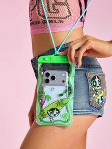 THE POWERPUFF GIRLS X SHEIN 1款卡通图案印花防水触屏透明水上运动手机包，适用于漂流、沙滩、游泳、划船、皮划艇、徒步旅行，可保护手机、相机、现金、护照、文件免受水、沙、雪、灰尘的侵害。图案包括爱心、花朵、泡泡、毛茛花。 - 綠色 - 查看 4