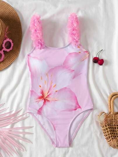 Travachic KIDS Travachic Tween Girl Tween Girls 3D Floral One-Piece Swimsuit, Floral Graphics,Summer Vocation,Beach