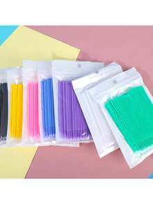 100Pcs Disposable Micro Brush Lash Remover Swabs, Extended Lash Extension Cleaning Sticks, Bagged Tool Set - Multicolor - View 12