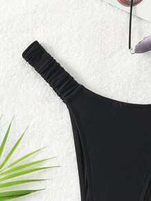 Swim Vcay Conjunto de bikini de unicolor para playa de verano con soporte de aro - Negro - Ver 6