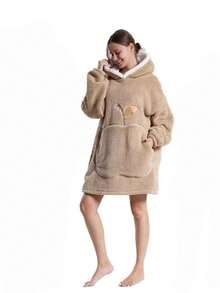 Bata de mujer larga y cómoda tipo manta de TV, bata de franela de doble cara para estar en casa, ropa de estar en casa de manga larga para otoño e invierno - Multicolor - Ver 8