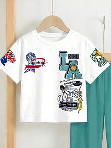 SHEIN Young Boy Autumn New Casual Loose Comfortable Sports Style Round Neck Short Sleeve & Pants 2 Pieces Set - Multicolor - View 6
