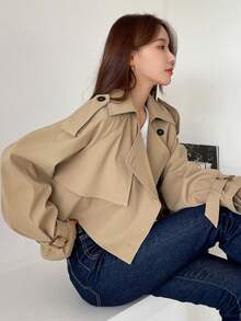 DAZY Epaulettes Design Raglan Sleeve Trench Coat,Fall Clothes Women Jacket - Khaki - View 6